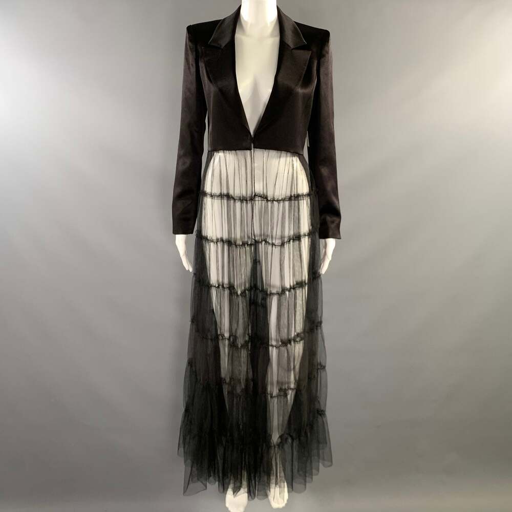 ALICE + OLIVIA Size M Black Triacetate Blend Mixed Fabrics Peak Lapel Coat